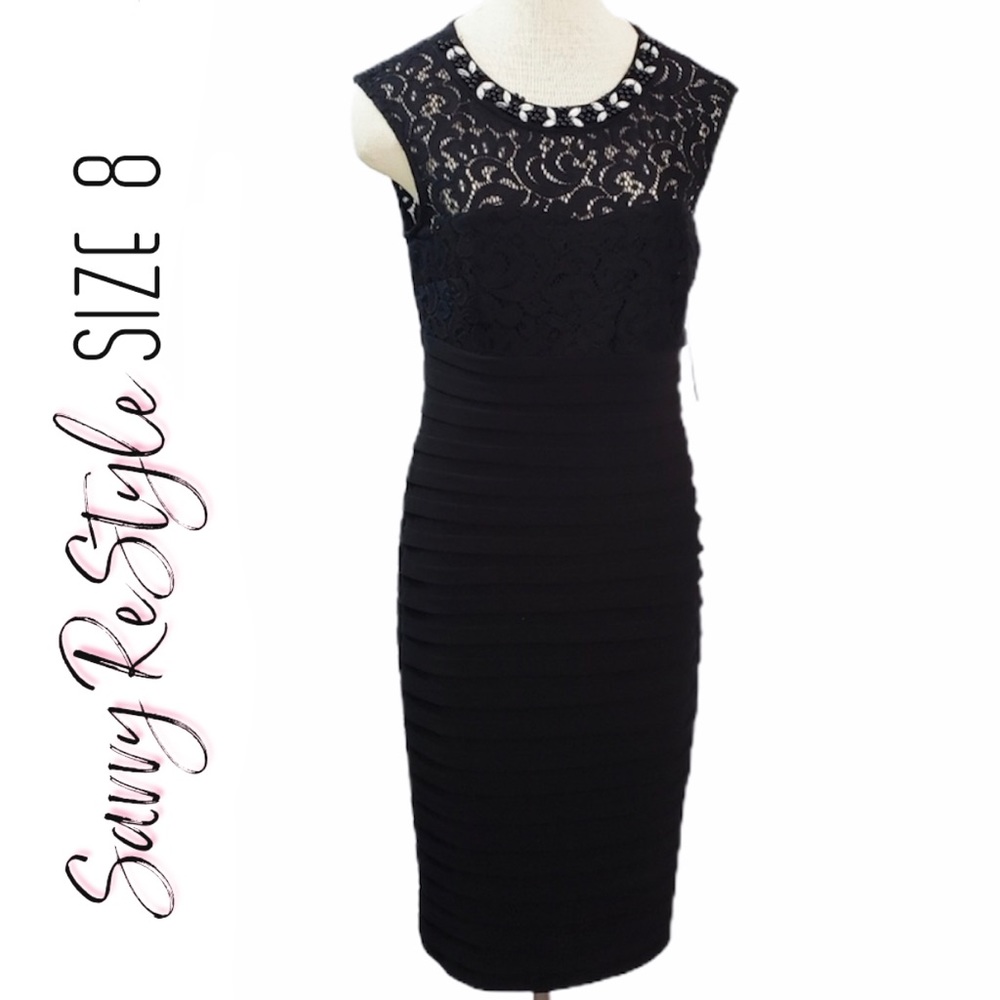 Cocktail Black Dress Jeweled Neckline
